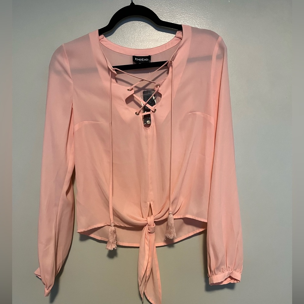 Bebe NWT Peach Lace-up Blouse